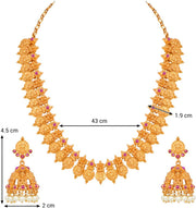 Aheli Beautiful Wedding Wear Indian Laxmi Goddess Faux Stone Studded Floral Design Crafted Necklace Earrings Set Ethnic Fashion Jewelry for Women