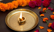 BRACOP® Brass Pooja Thali Indian Aarti Thali Pooja Samagri Decorative Plate Puja Thali Religious Items Home Temple Accessories Round Shape Serving Platters Gifts Set Of 5 Pcs Diwali Gifts