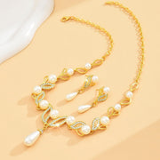 Fashband Gold Pearl Bridal Wedding Jewelry Set Rhinestone Necklace Earrings Sets Costume Jewelry for Women and Brides