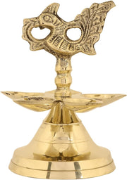 SATVIK 1 Pc Brass Panchmukhi Peacock Kerala Samai Puja Diya Kutthu Vilakku Oil Lamp Pooja 2 Step Diya Engraved Design Deepak Indian Diwali Pooja Home Mandir Office Decor Housewarming Return Gift Items