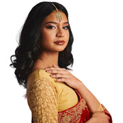 Duel On Jewel Traditional Indian Bridal Matha Patti Forehead Headpieces for Women, Gold-Plated with Teardrop Pendants, Bead Drops, and Side Chains, Hair Ornaments for Wedding Party Dance Gift Jewelry