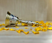 Crafts of India Meenakari Decorative Hand held Jingle Bells for Christmas Pooja Prayer Worship Bell - (7 Inch) - Red