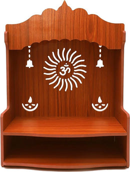 Kalakriti MDF Wooden Temple |Indian Pooja Mandir for Home and Office| Wall Mounted Temple Hindu Gift| Puja Stand with Om Leaf