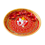 Decorative Pooja Thali with Bowl and Diya Plate Platter Decorative Steel Puja Thali with Essential Pooja Article Traditional Karwachauth Diwali Decorations Aarti Festival (Size:- 10