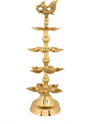 SATVIK 1 Pc Brass Panchmukhi Peacock Kerala Samai Puja Diya Kutthu Vilakku Oil Lamp Pooja 2 Step Diya Engraved Design Deepak Indian Diwali Pooja Home Mandir Office Decor Housewarming Return Gift Items