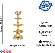 SATVIK 1 Pc Brass Panchmukhi Peacock Kerala Samai Puja Diya Kutthu Vilakku Oil Lamp Pooja 2 Step Diya Engraved Design Deepak Indian Diwali Pooja Home Mandir Office Decor Housewarming Return Gift Items