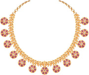 Aheli Beautiful Wedding Wear Indian Laxmi Goddess Faux Stone Studded Floral Design Crafted Necklace Earrings Set Ethnic Fashion Jewelry for Women