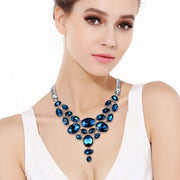 Ever Faith Sparkly Rhinestone Crystal Vintage Style Art Deco Chunky Bib Statement Teardrop Necklace