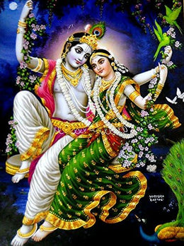 Crafts of India Divine lovers : radha krishna on swing poster-reprint on paper-(20X16 inches)