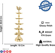 SATVIK 1 Pc Brass Panchmukhi Peacock Kerala Samai Puja Diya Kutthu Vilakku Oil Lamp Pooja 2 Step Diya Engraved Design Deepak Indian Diwali Pooja Home Mandir Office Decor Housewarming Return Gift Items