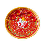 Decorative Pooja Thali with Bowl and Diya Plate Platter Decorative Steel Puja Thali with Essential Pooja Article Traditional Karwachauth Diwali Decorations Aarti Festival (Size:- 10