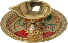 Small Minakari Diya Deepak Pooja Puja Item Religious Brass Oil Lamp Essential Indian Traditional Festival Diwali Decorations Aarti Diya Lighting Accessories Gift items Lanterns Lamps(Size:-3