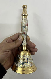 Crafts of India Meenakari Decorative Hand held Jingle Bells for Christmas Pooja Prayer Worship Bell - (7 Inch) - Red