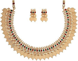 DENMOUS Gold-Toned & Red Gold-Plated South Indian Jewellery Set-DMZ-1565