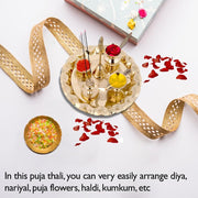 Hashcart Pooja Brass Plate Set (Dia - 8.85 in) | Indian Decorative Puja Items/Aarti Thali for Temple | Mandir | Diwali Decoration | Wedding | Home Decor