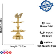 SATVIK 1 Pc Brass Panchmukhi Peacock Kerala Samai Puja Diya Kutthu Vilakku Oil Lamp Pooja 2 Step Diya Engraved Design Deepak Indian Diwali Pooja Home Mandir Office Decor Housewarming Return Gift Items