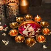 Kalakriti Metal Urli Bowl |Large Decorative Handi Craft |Indian puja Decorations |Hindu Temple Accessories IDecorative Urli Bowl for Diwali Navratri Home Decor - Lotus Design (Set of 2, 12 inch)