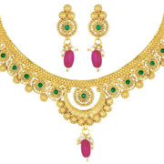 Aheli Wedding Wear Gold Tone Goddess Engraved on Coin Long Necklace Set South Indian Traditional Bollywood Fashion Jewelry Set for Women