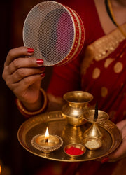 LAKSHMI'S EAGLE Pooja Thali Set Of 7 Pcs Indian Decorative Puja Items Aarti Plate For Temple, Wedding Home Décor Karwachauth Thali Set Brass Tika Thali Diwali Decoration Gifts