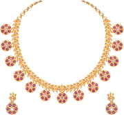Aheli Beautiful Wedding Wear Indian Laxmi Goddess Faux Stone Studded Floral Design Crafted Necklace Earrings Set Ethnic Fashion Jewelry for Women