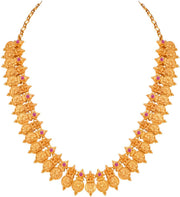 Aheli Beautiful Wedding Wear Indian Laxmi Goddess Faux Stone Studded Floral Design Crafted Necklace Earrings Set Ethnic Fashion Jewelry for Women