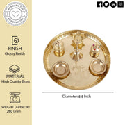 Hashcart Pooja Brass Plate Set (Dia - 8.85 in) | Indian Decorative Puja Items/Aarti Thali for Temple | Mandir | Diwali Decoration | Wedding | Home Decor
