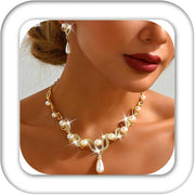 Fashband Gold Pearl Bridal Wedding Jewelry Set Rhinestone Necklace Earrings Sets Costume Jewelry for Women and Brides