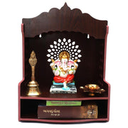 Kalakriti MDF Wooden Temple |Indian Pooja Mandir for Home and Office| Wall Mounted Temple Hindu Gift| Puja Stand with Om Leaf