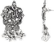 I Jewels Oxidised Krishna Motif Temple Necklace Set with Earrings for Women (MC242OX)