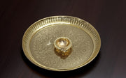 BRACOP® Brass Pooja Thali Indian Aarti Thali Pooja Samagri Decorative Plate Puja Thali Religious Items Home Temple Accessories Round Shape Serving Platters Gifts Set Of 5 Pcs Diwali Gifts