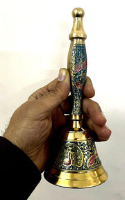 Crafts of India Meenakari Decorative Hand held Jingle Bells for Christmas Pooja Prayer Worship Bell - (7 Inch) - Red