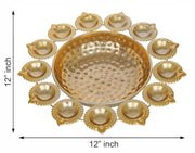 Kalakriti Metal Urli Bowl |Large Decorative Handi Craft |Indian puja Decorations |Hindu Temple Accessories IDecorative Urli Bowl for Diwali Navratri Home Decor - Lotus Design (Set of 2, 12 inch)