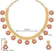 Aheli Beautiful Wedding Wear Indian Laxmi Goddess Faux Stone Studded Floral Design Crafted Necklace Earrings Set Ethnic Fashion Jewelry for Women
