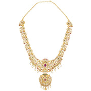 Aheli Wedding Wear Gold Tone Goddess Engraved on Coin Long Necklace Set South Indian Traditional Bollywood Fashion Jewelry Set for Women