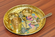 BRACOP® Brass Pooja Thali Indian Aarti Thali Pooja Samagri Decorative Plate Puja Thali Religious Items Home Temple Accessories Round Shape Serving Platters Gifts Set Of 5 Pcs Diwali Gifts