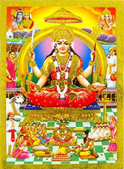 Crafts of India Goddess Durga Poster/Reprint Hindu Goddess Picture with Golden Foil (Unframed : Size 5