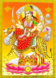 Crafts of India Goddess Durga Poster/Reprint Hindu Goddess Picture with Golden Foil (Unframed : Size 5