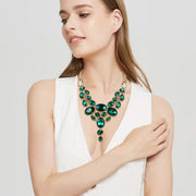 Ever Faith Sparkly Rhinestone Crystal Vintage Style Art Deco Chunky Bib Statement Teardrop Necklace