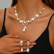 Fashband Gold Pearl Bridal Wedding Jewelry Set Rhinestone Necklace Earrings Sets Costume Jewelry for Women and Brides