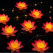 Diwali String Lights Lotus Flower Diya LED Diwali Pooja Item Indian Home Office Mandir Puja Decor 10 Sleeping Lotus Per String Fairy Lights Battery Operated for Indoor Outdoor Diya Party Home Window