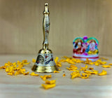 Crafts of India Meenakari Decorative Hand held Jingle Bells for Christmas Pooja Prayer Worship Bell - (7 Inch) - Red