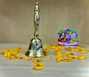 Crafts of India Meenakari Decorative Hand held Jingle Bells for Christmas Pooja Prayer Worship Bell - (7 Inch) - Red