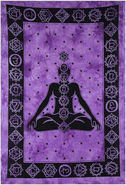 AVA Collections Tapestry Multicoloured Wall Hanging Psychedelic Tapestries Indian Cotton Poster Picnic Sheet Wall Decor Blanket Wall Art Hippie Bedroom Décor (Purple, Meditation Yoga)