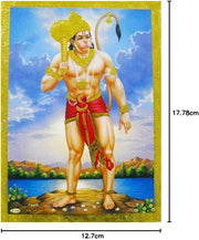 Crafts of India Brave Lord Hanuman Poster/Reprint Hindu God Picture with Golden Foil (Unframed : Size 5