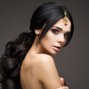 Duel On Jewel Traditional Indian Bridal Matha Patti Forehead Headpieces for Women, Gold-Plated with Teardrop Pendants, Bead Drops, and Side Chains, Hair Ornaments for Wedding Party Dance Gift Jewelry