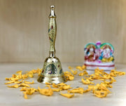 Crafts of India Meenakari Decorative Hand held Jingle Bells for Christmas Pooja Prayer Worship Bell - (7 Inch) - Yellow