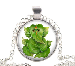 Ganesha Necklace, Silver Hindu Pendant, Religious Jewellery Gift for Her