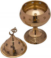 Crafts of India : OM/AUM Brass Akhand Diya Deepak, Puja Dia, Oil Lamp, Auspicious for Pooja Room, Home Décor, Diwali/Navratri/Festival Gift