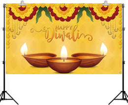 Diwali Photo Booth Backdrop for Photography India Hindu Deepavali Festival of Lights Party Marigold Decoration Supply -5.9