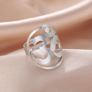 Om Ring for Women Men Stainless Steel Indian Sanskrit Symbol Aum Om Ohm Opening Ring Meditation Jewelry Gift